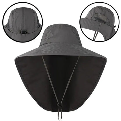 Unisex Wide Brim Safari Hat with Cooling Neck Flap - Sun Protection Baseball Cap for Outdoor Hiking and Fishing