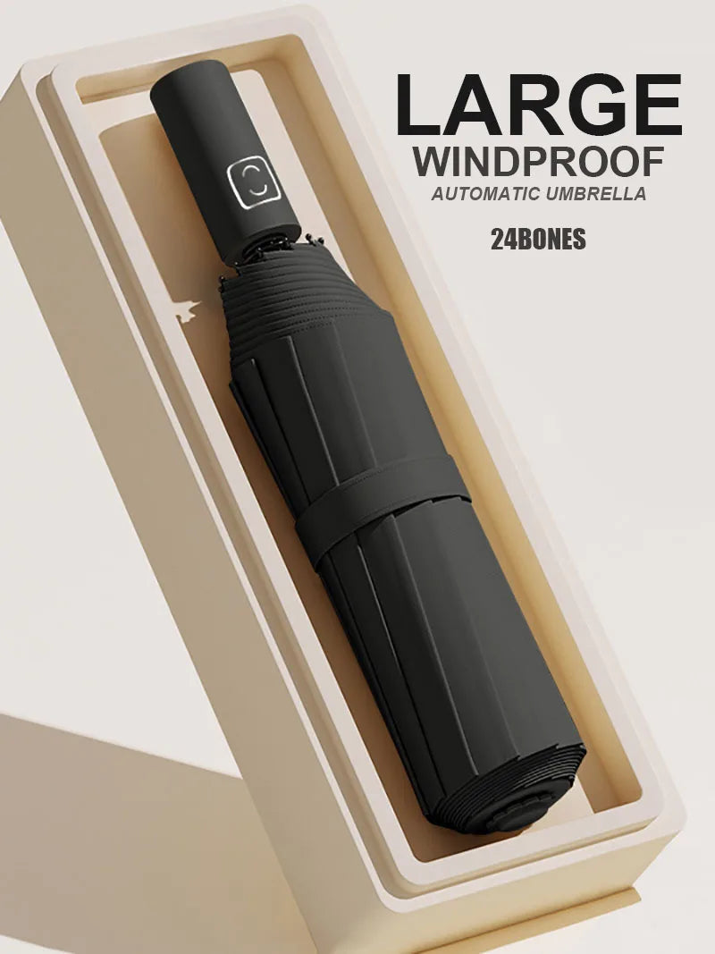 Large 24-Rib Automatic Umbrella - Lightweight Collapsible Outdoor Sunshade with UV Protection