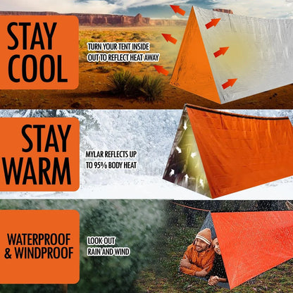 2-Person Waterproof Emergency Camping Tent - Family Travel Shelter with Pergola Design