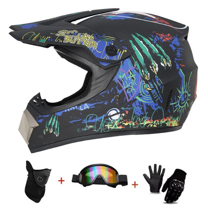 Kids Motocross Helmet Kit - DOT/ECE Certified Full-Face Helmet with Goggles & Gloves (Youth Off-Road Protection Set)