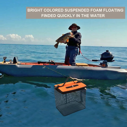 Portable Collapsible Mesh Fish Basket - Foldable Floating Fishing Holder for Caught Fish and Minnow Bait