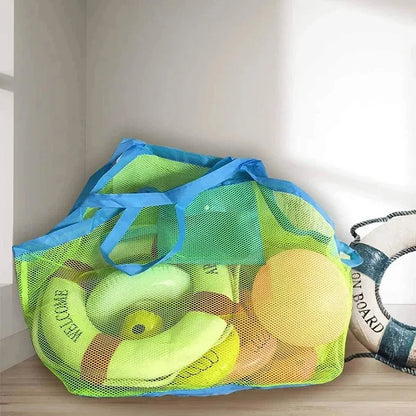 Large Multicolor Mesh Beach Tote - Breathable Sand-Away Bag with Hanging Loop & Foldable Toy Storage (1pc)
