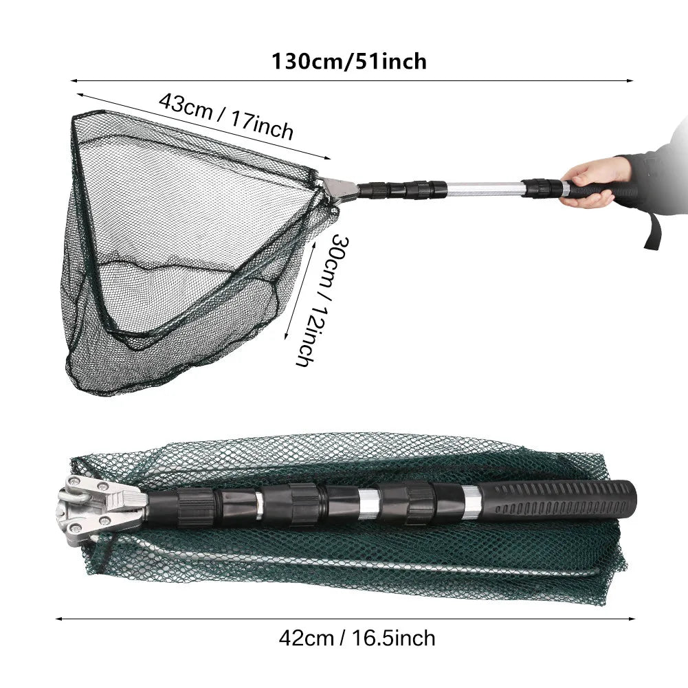 Professional Telescoping Fishing Landing Net - Aluminum Alloy Construction - Extends 55cm to 190cm with Folding Mesh Design