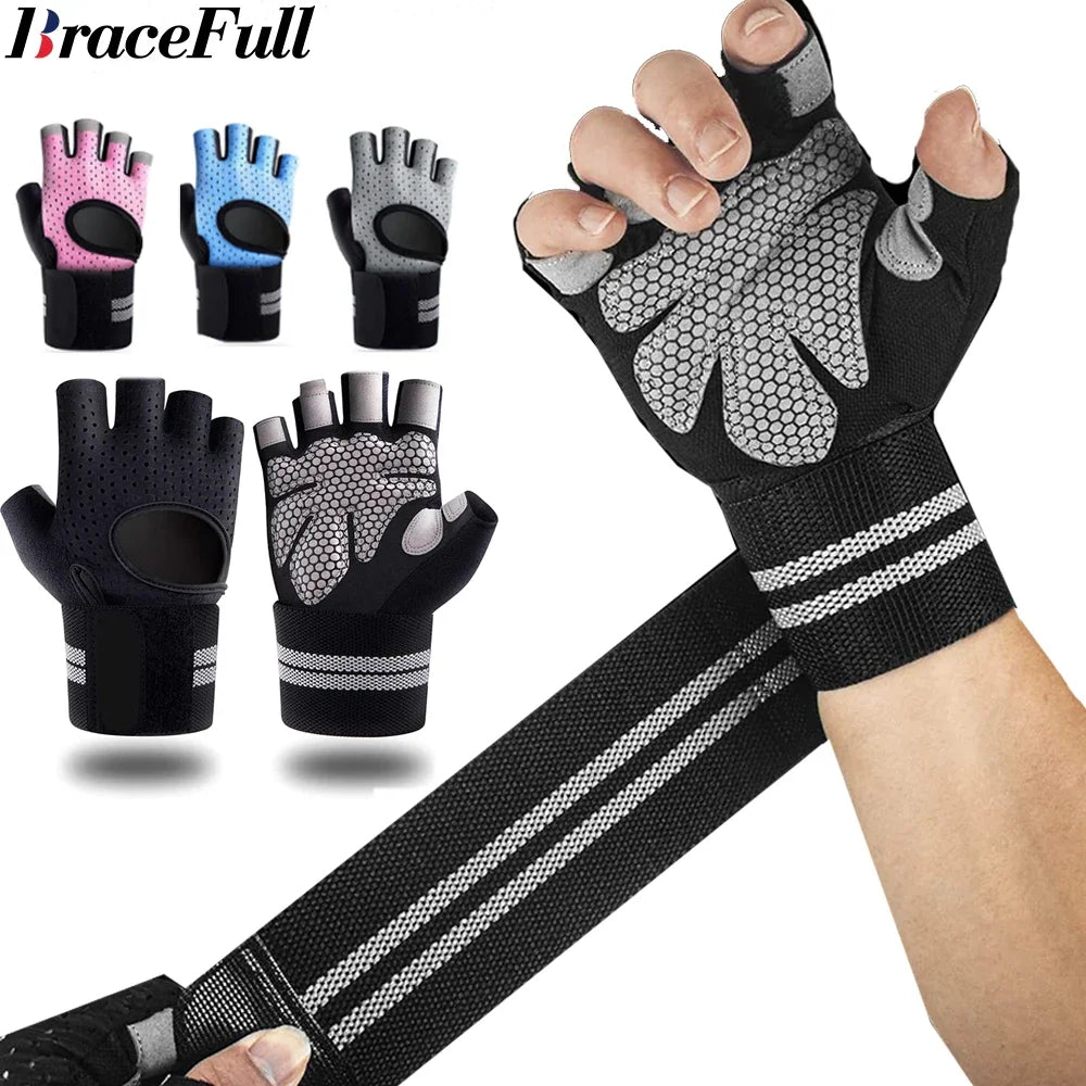 Half-Finger Workout Gloves with Wrist Support - Weight Lifting & Gym Training