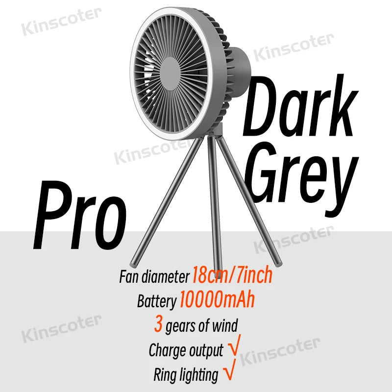 Rechargeable Camping Fan - 10000mAh Power Bank with LED Lighting | Portable Desktop & Wireless Ceiling Electric Circulator Fan