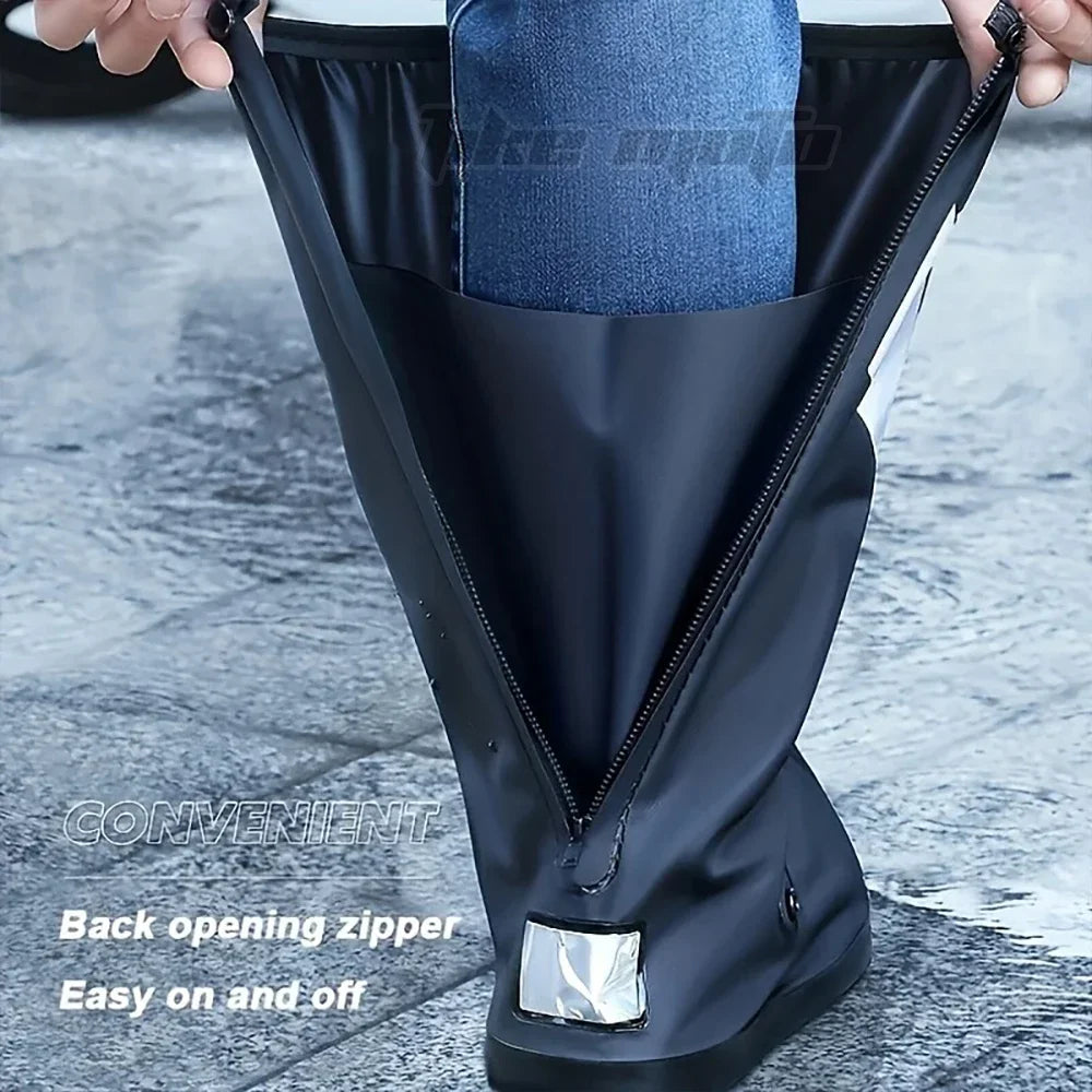Waterproof Reflective Motorcycle Rain Boot Covers - Non-Slip Reusable Cycling Footwear Protection