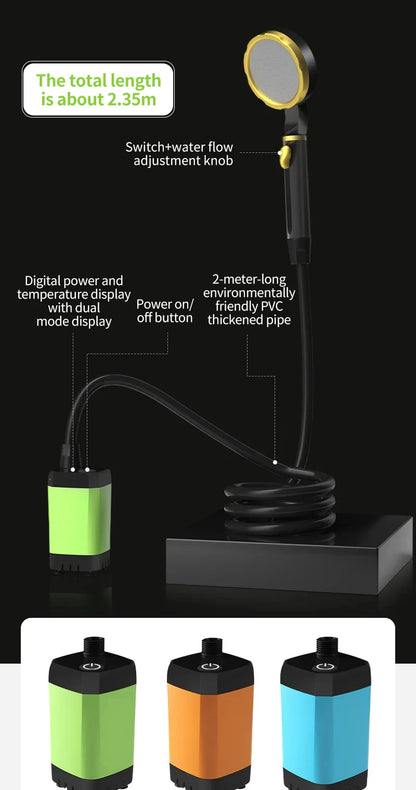 Portable Camping Shower Pump Kit – 6000mAh Outdoor RV Shower with Intelligent Digital Display | Adjustable Camp Shower System