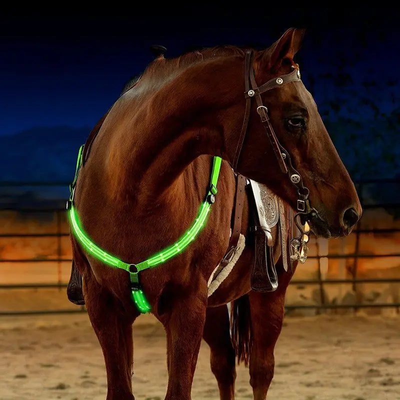 LED Horse Breastplate - USB Rechargeable Night Safety Harness with Flashing Light for Outdoor Riding