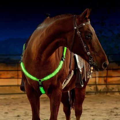 LED Horse Breastplate - USB Rechargeable Night Safety Harness with Flashing Light for Outdoor Riding
