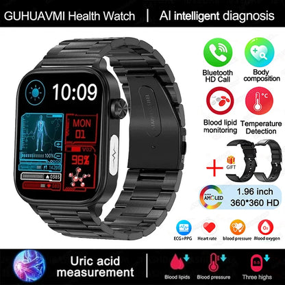Advanced Health Monitoring Smart Watch - ECG+PPG, Blood Pressure, Heart Rate, 1.96" AMOLED Display, 100+ Sports Modes (Men & Women)