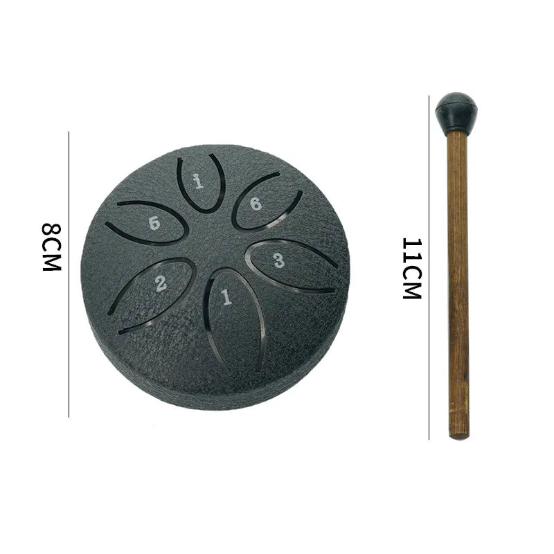 3 Inch Steel Tongue Drum - 6 Tones Mini Hand Drum - Carbon Steel Percussion Instrument with Mallets