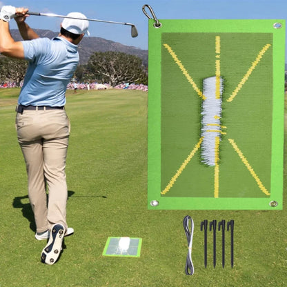 Golf Hitting Mat for Indoor and Outdoor Training – Practice Mat with 4 Floor Nails + 1 Hook