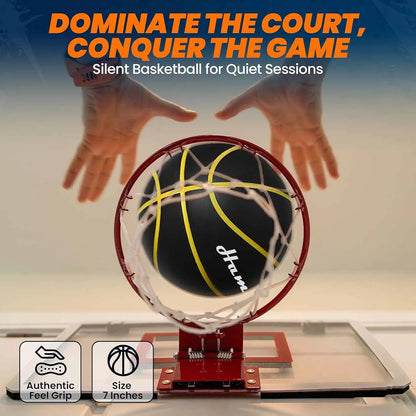 Silent Basketball Size 7 (29.5") - 580g Weighted Noiseless Indoor PU Foam Airless Basketball with Quiet Bounce