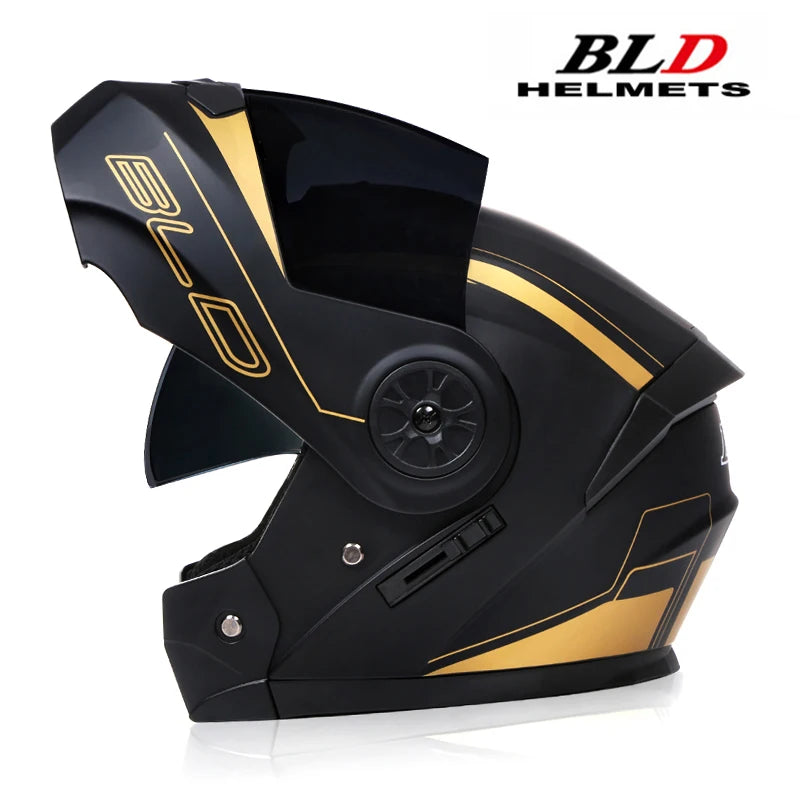 BLD Personalized Full Face Motorcycle Helmet - Dual Lens Modular Flip Up Design for Men & Women - Motocross Racing Casco Moto