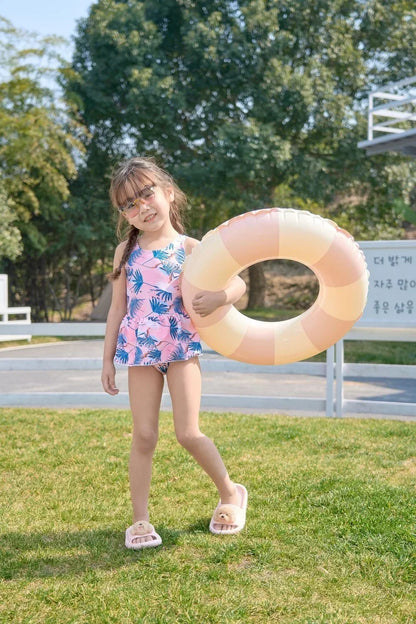 Kids PVC Striped Swimming Ring - Inflatable Floating Tube Donut for Boys & Girls Summer Pool Fun