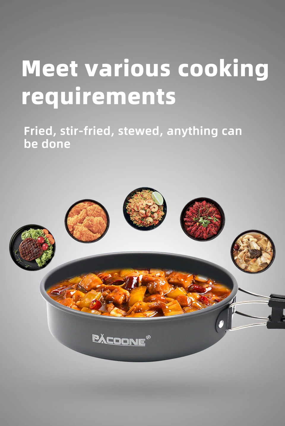 PACOONE Portable Camping Cookware Set - Complete Outdoor Cooking Kit with Pot, Kettle, Pan & Tableware for Hiking and Picnic