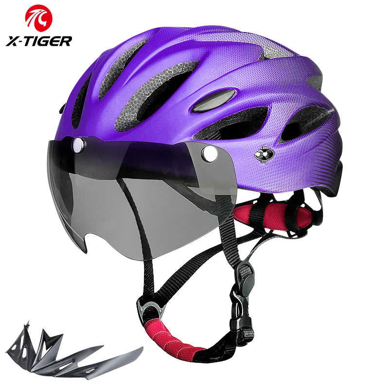 X-TIGER Adult Cycling Helmet with LED Rear Light - Dual Mode Goggle, Lightweight Breathable Design, Fits 58-62cm
