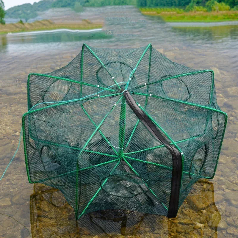 Folding Crayfish Trap - Multi-Purpose Fishing Net for Crab, Shrimp, Smelt & Eels - Casting Tackle Cage
