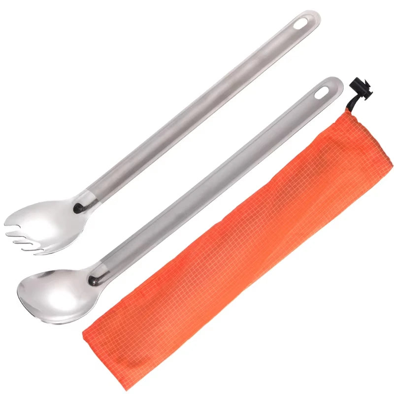 Ultralight Titanium Long Handle Spork - Portable Outdoor Camping Cutlery & Tableware by Tiartisan