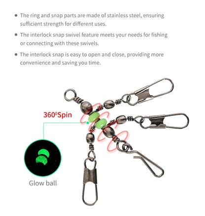 Premium Fishing Swivel Connector Set - Size 8# 10# with Bearing Rolling Swivel & Interlock Snap