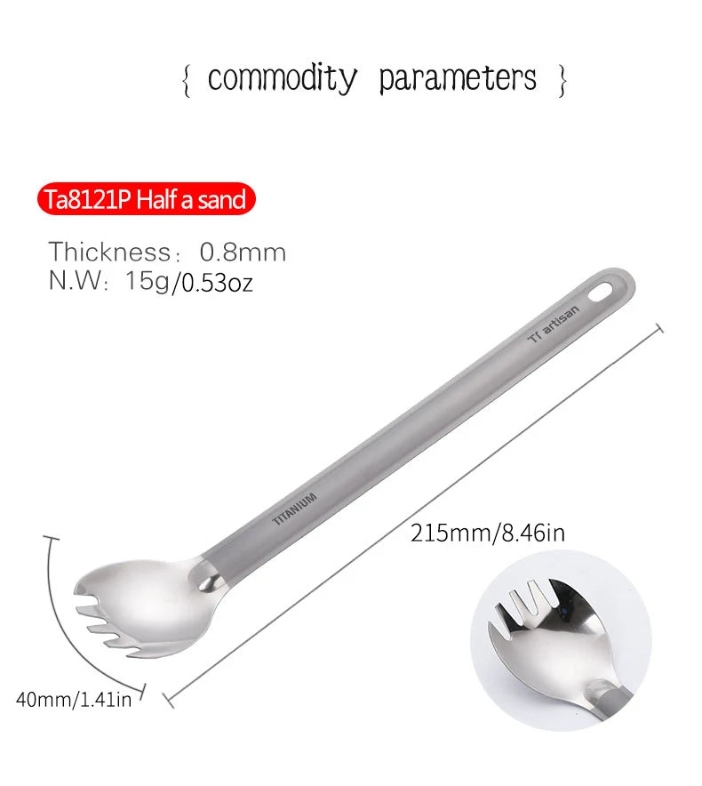 Ultralight Titanium Long Handle Spork - Portable Outdoor Camping Cutlery & Tableware by Tiartisan