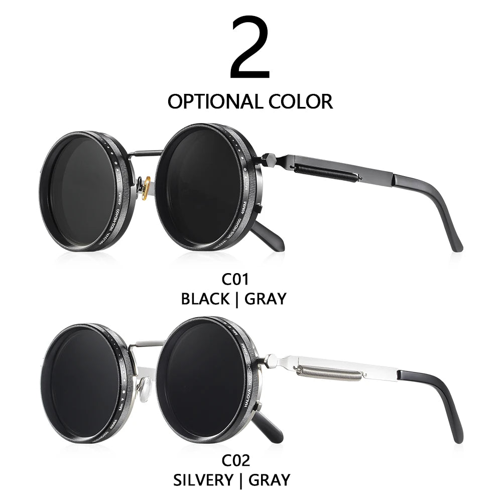 CRIXALIS Polarized Round Sunglasses - ND9 Adjustable Dimming, Retro Punk Style for Men & Women, UV400 Outdoor Fishing Eyewear