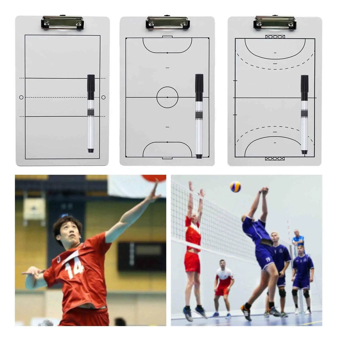 Volleyball Tactic Coaching Board - 35cm x 22cm Portable Strategy Clipboard for Volleyball, Handball & Futsal