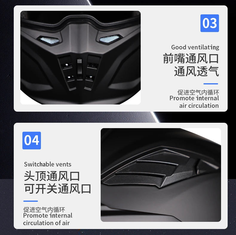 ORZ Black Warrior Vintage Motorcycle Helmet - Full Face & Half Face Combination Helmet for Cruising and Motocross