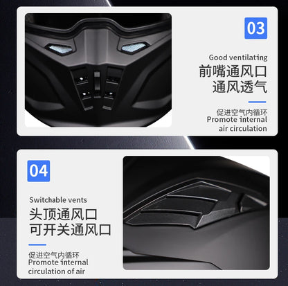 ORZ Black Warrior Vintage Motorcycle Helmet - Full Face & Half Face Combination Helmet for Cruising and Motocross