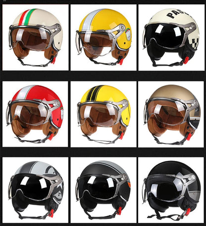 Retro 3/4 Open Face Motorcycle Helmet - Jet Style with Visor for Motorbike & Scooter Riding