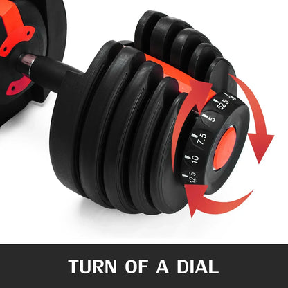 Adjustable Dumbbell Set 24KG - Rubber-Coated Home Gym Equipment with Anti-Slip Handle