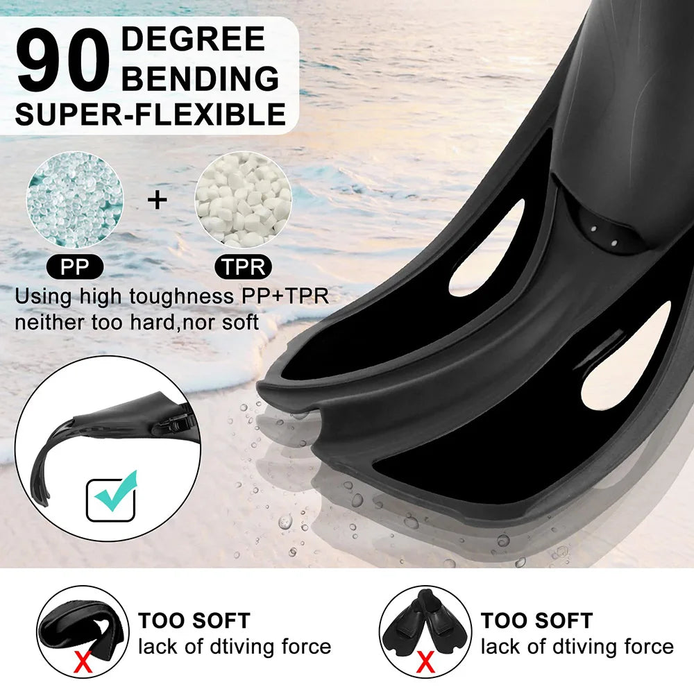 Adjustable Silicone Swimming Fins - Short Travel Diving Flippers with Open Heel Design for Adults, Youth & Kids