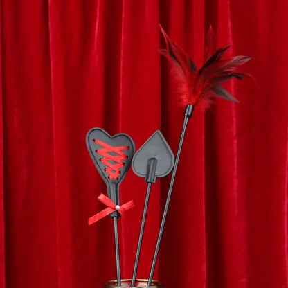 Equestrian Training Crop - PU Leather Horse Riding Whip with Feather Paddle Flogger for Role Play and Horse Training