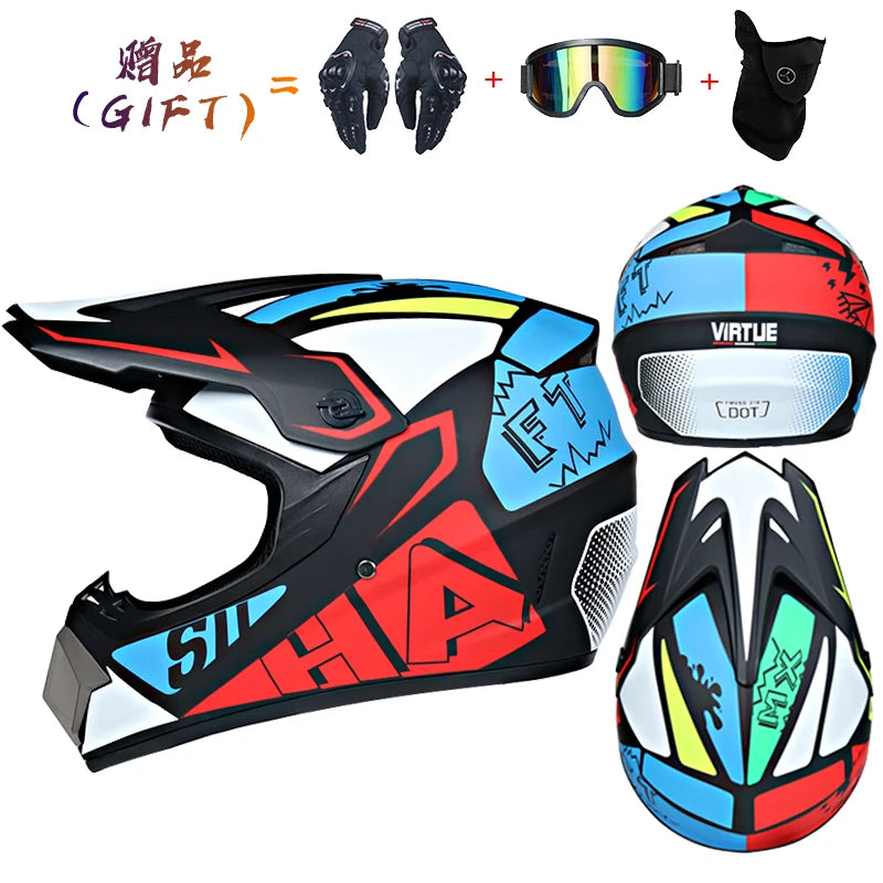 Kids Flip-Up Motorcycle Helmet - Off-Road Motocross ATV Dirt Bike Downhill MTB DH Racing + 3 Free Gifts