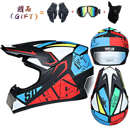 Kids Flip-Up Motorcycle Helmet - Off-Road Motocross ATV Dirt Bike Downhill MTB DH Racing + 3 Free Gifts