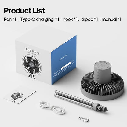 Rechargeable Camping Fan - 10000mAh Power Bank with LED Lighting | Portable Desktop & Wireless Ceiling Electric Circulator Fan