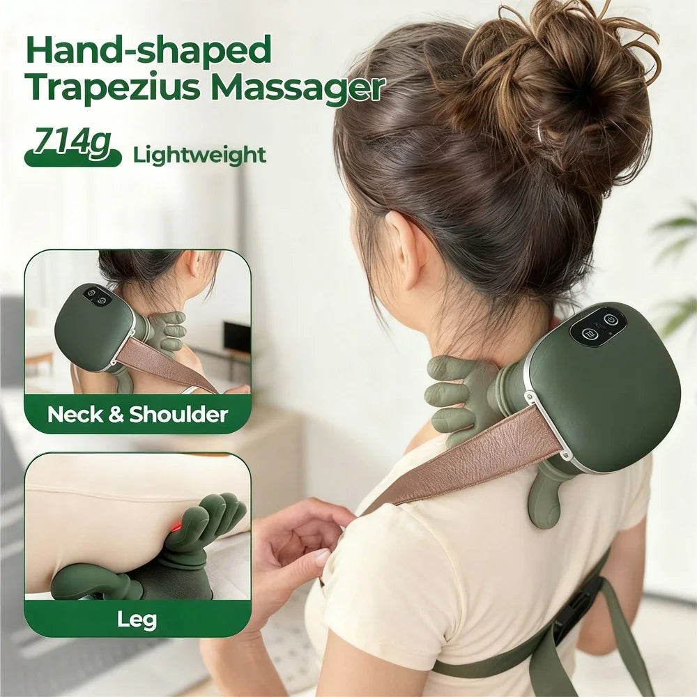 Wireless Neck & Shoulder Massager - Bionic Finger Cervical Trapezius Kneading Massage Shawl with Brushless Motor