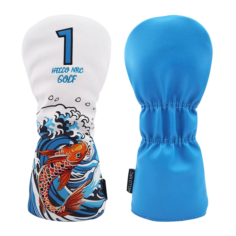 Koi Pattern Golf Club Head Covers – PU Leather, Waterproof, Driver / Fairway / Hybrid / Putter