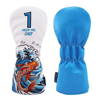 Koi Pattern Golf Club Head Covers – PU Leather, Waterproof, Driver / Fairway / Hybrid / Putter