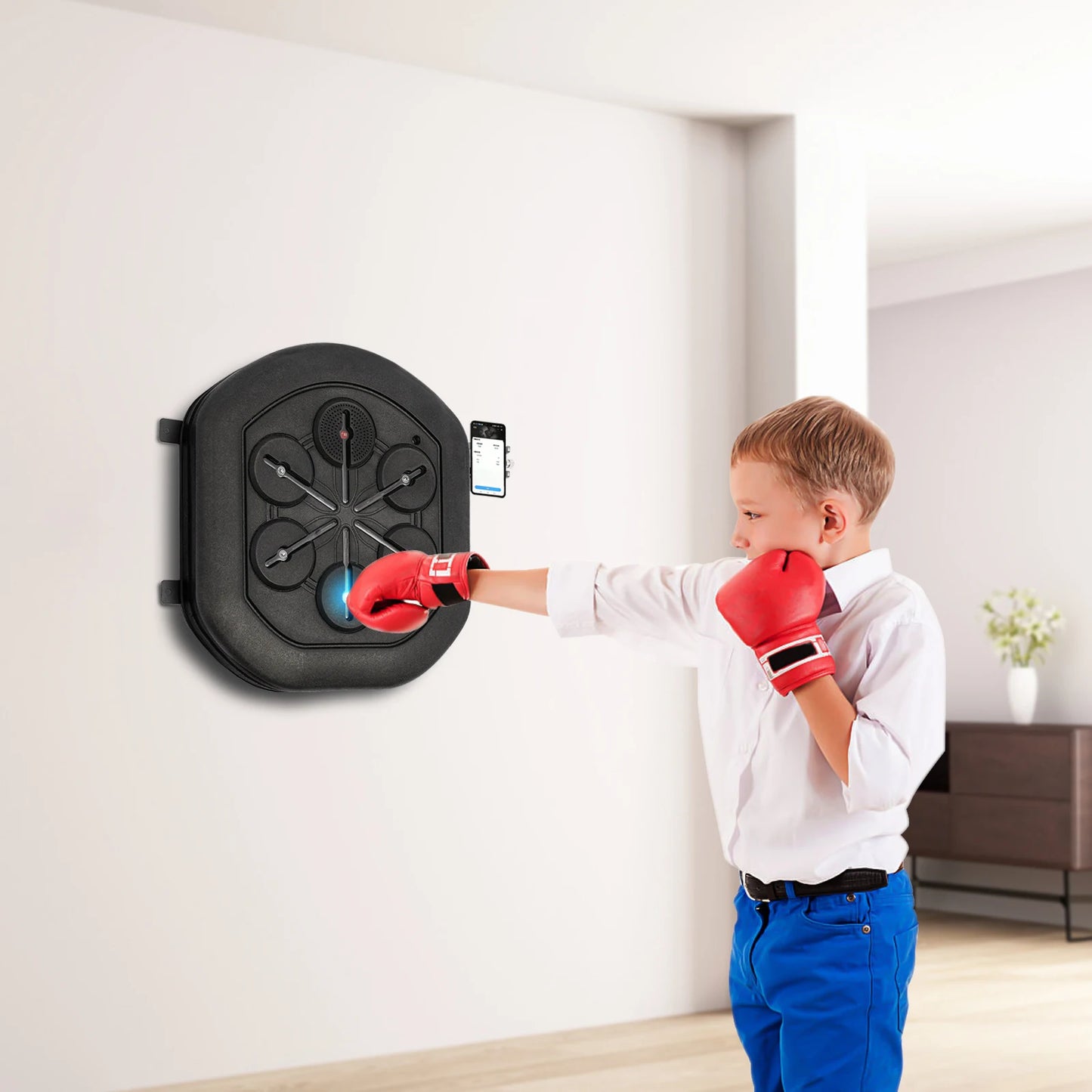 Smart Music Boxing Training Machine - Wall-Mount Bluetooth Punch Trainer with LED Light & Gloves for Home Gym