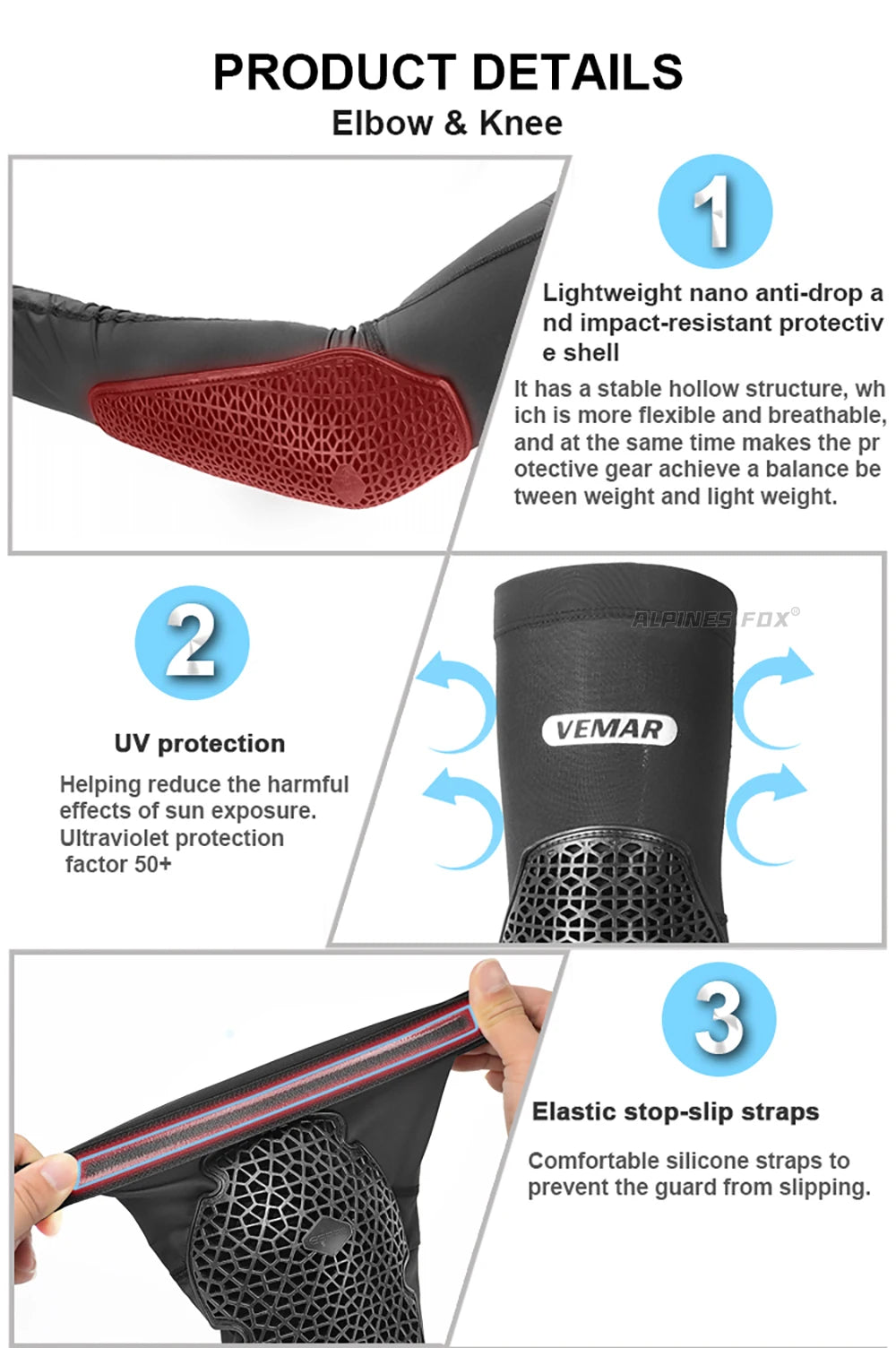 VEMAR Motorcycle Knee and Elbow Pads - Breathable Anti-Fall Protection Guards for Motocross, MTB, DH Cycling - High Elasticity Sleeves