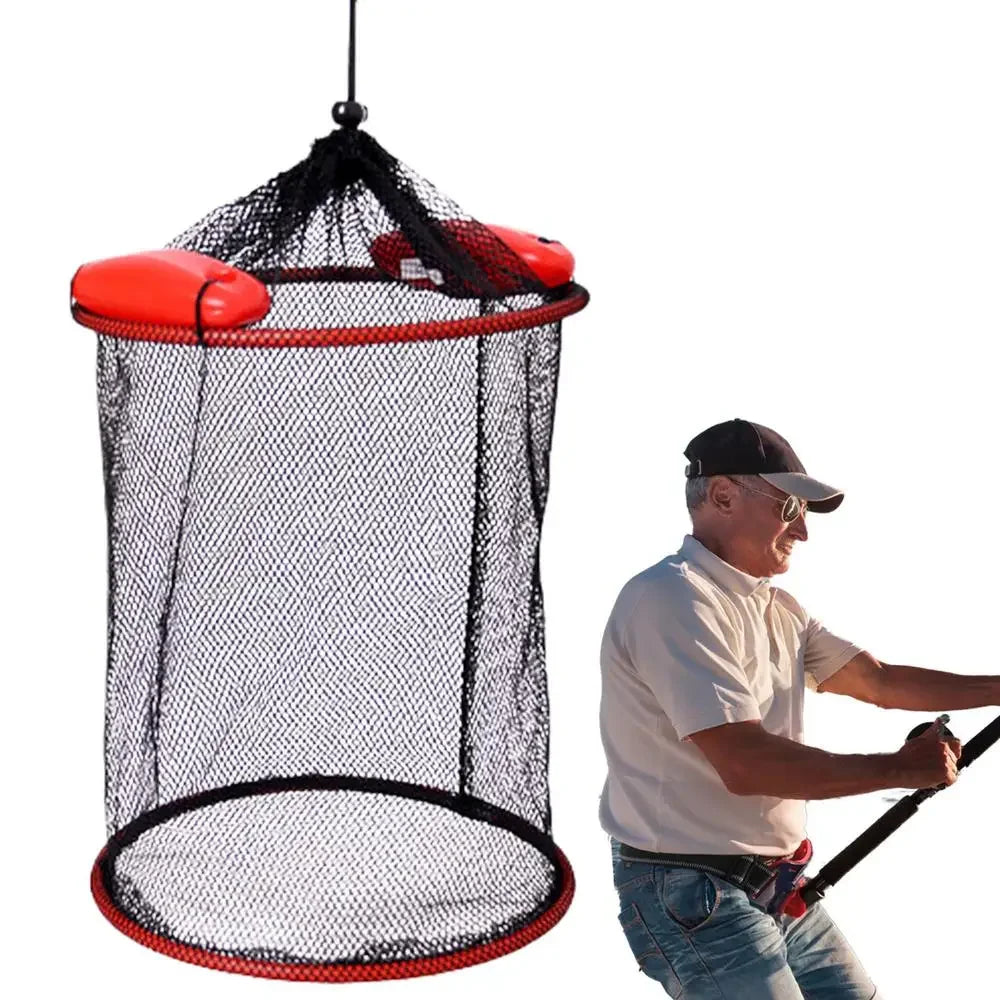 Portable Floating Fishing Net - Thickened Woven Mesh Landing Basket with Anti-Jump Design for Fish, Shrimp & Lobster Storage