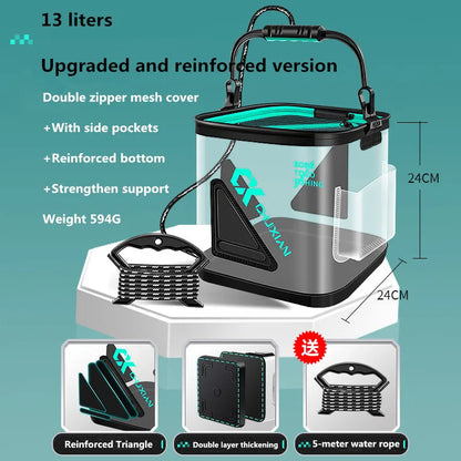 Portable 13L EVA Foldable Live Fish Bucket - Thickened Water Tank for Fishing