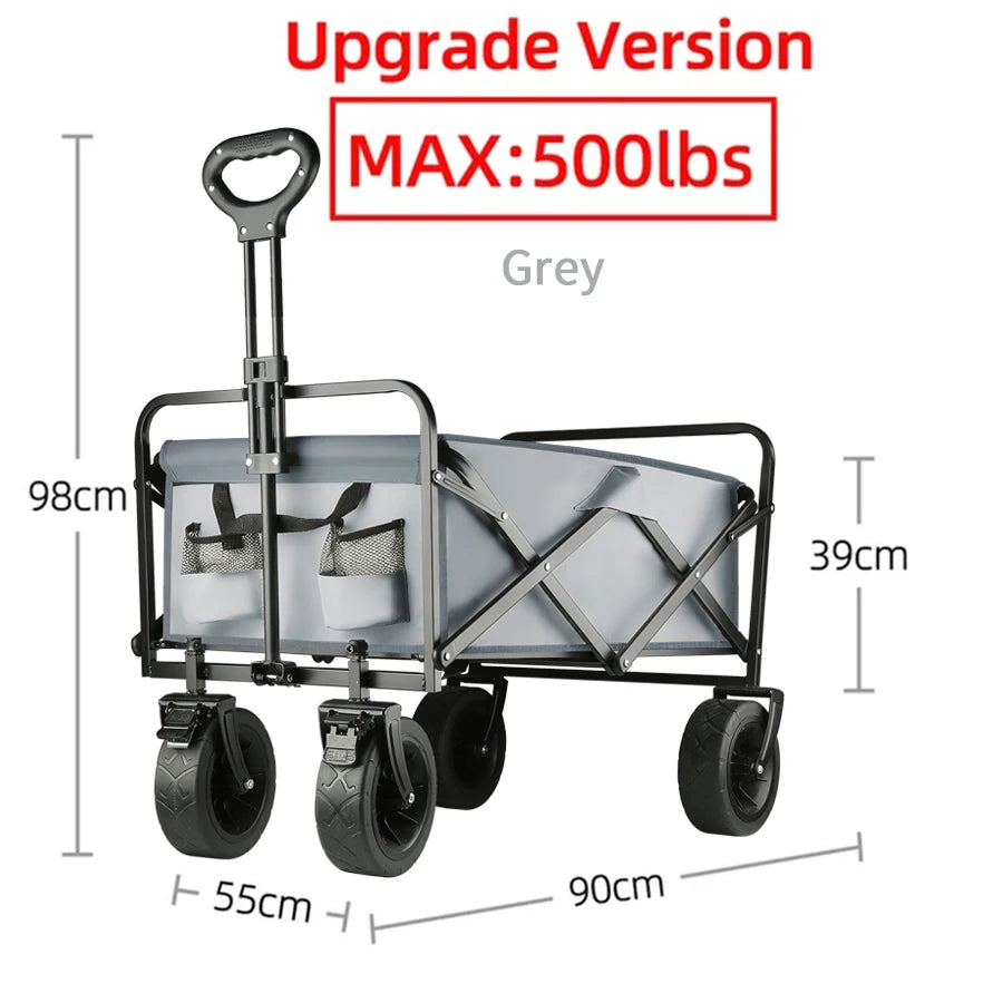 Heavy-Duty Collapsible Beach Wagon - All-Terrain Wheels, Large Capacity Folding Cart for Outdoor Camping