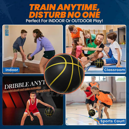 Silent Basketball Size 7 (29.5") - 580g Weighted Noiseless Indoor PU Foam Airless Basketball with Quiet Bounce
