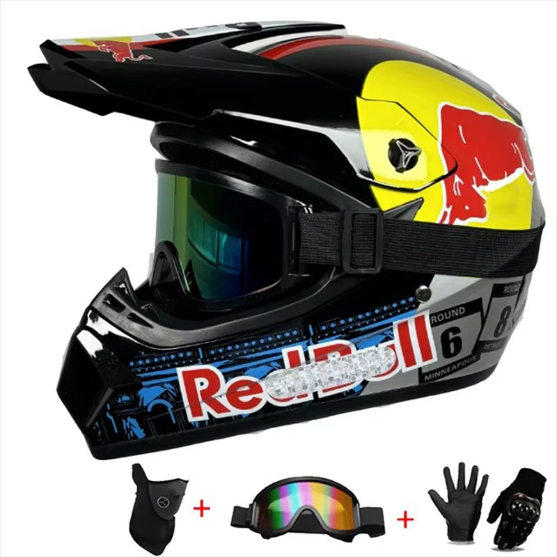 Kids Motocross Helmet Kit - DOT/ECE Certified Full-Face Helmet with Goggles & Gloves (Youth Off-Road Protection Set)