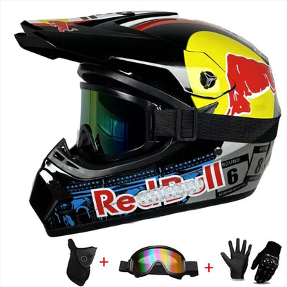 Kids Motocross Helmet Kit - DOT/ECE Certified Full-Face Helmet with Goggles & Gloves (Youth Off-Road Protection Set)