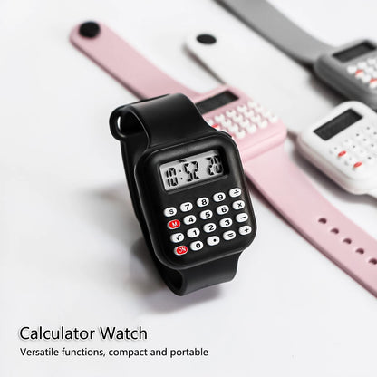 Kids Digital Calculator Watch – 2025 Rubber Strap with Time & Date Display for Girls & Students