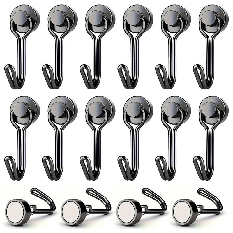 Heavy Duty Neodymium Magnetic Hooks - Extra Strong Magnets for Camping, Garage & Outdoor Storage (10-30 lbs, 3-20 Pack)