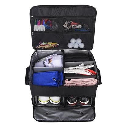 Waterproof Golf Trunk Organizer - Large Storage Box for Golf Shoes, Balls, Tees, Clothes, Gloves & Accessories